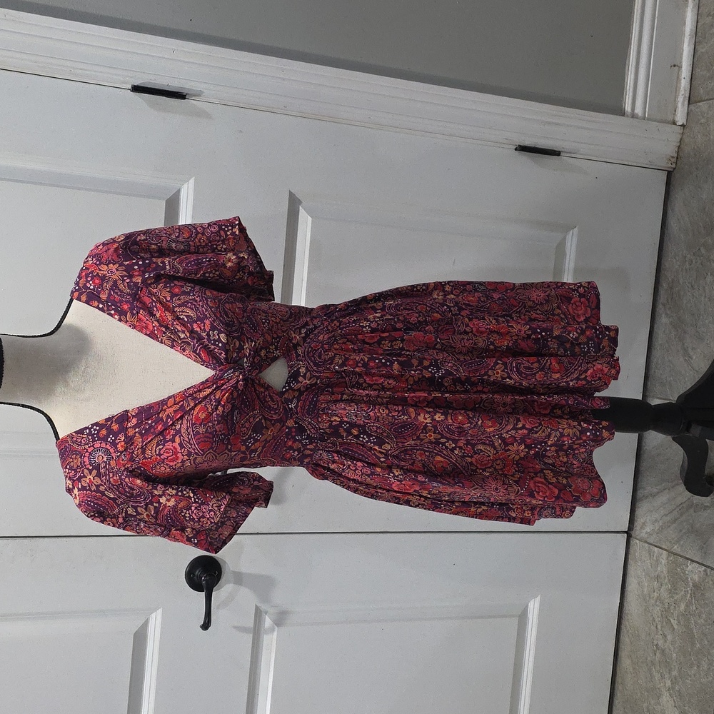 Floral Fall V-Neck  Smocked Dress